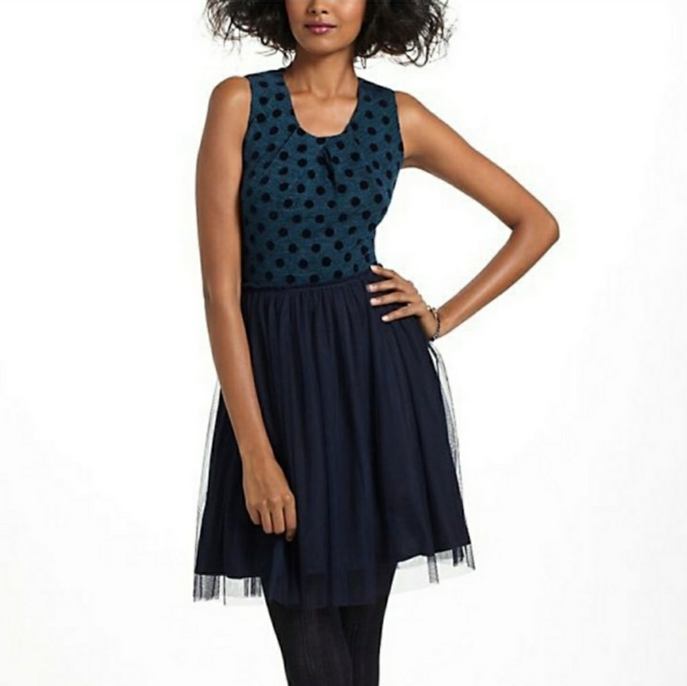 Anthropologie Weston Wear Sleeveless Polka Dot Mixed Media Tulle Dress Size XS